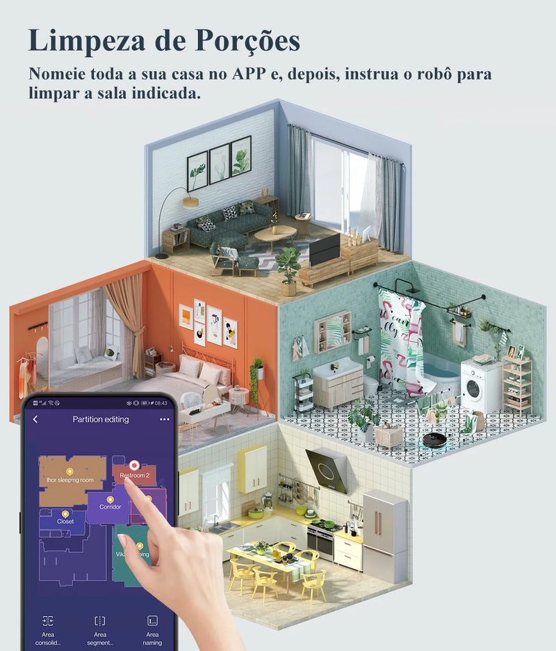 Aspirador de pó robô ABIR X8, Laser Lidar, Sucção 6500pa, Mapa multi-piso, Lâmpada UV, TOF Wisdom, Área restrita de APP, Mop doméstico inteligente
