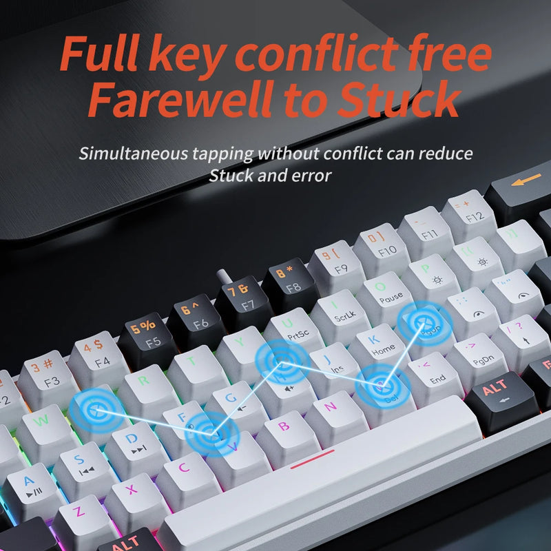MUCAI MK61 USB Gaming Teclado mecânico vermelho Switch RGB retroiluminado Hot Swappable 61 teclas com fio cabo destacável