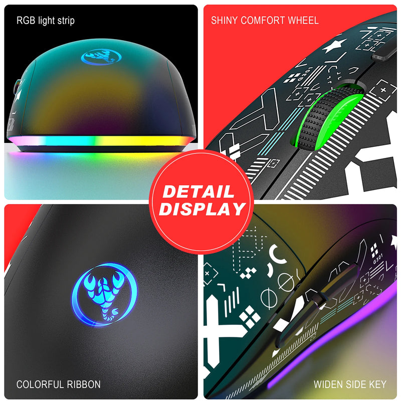Mouse mecânico sem fio RGB Mouse para jogos ergonômico 10 milhões de pressionamentos de tecla 3600DPI Mouse 11 modos de iluminação RGB Mouses