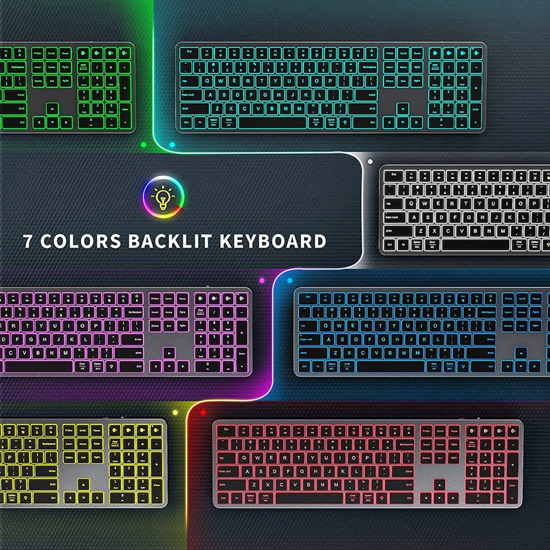 Teclado recarregável multidispositivo Bluetooth retroiluminado teclado sem fio compatível com laptop tablet iPad
