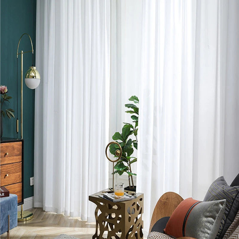 Asazal Sólido Branco Tule Luxuoso Chiffon Sheer Cortinas de Janela Para Sala de Estar Moderno Voile Organza Cortinas Decoração de Quarto