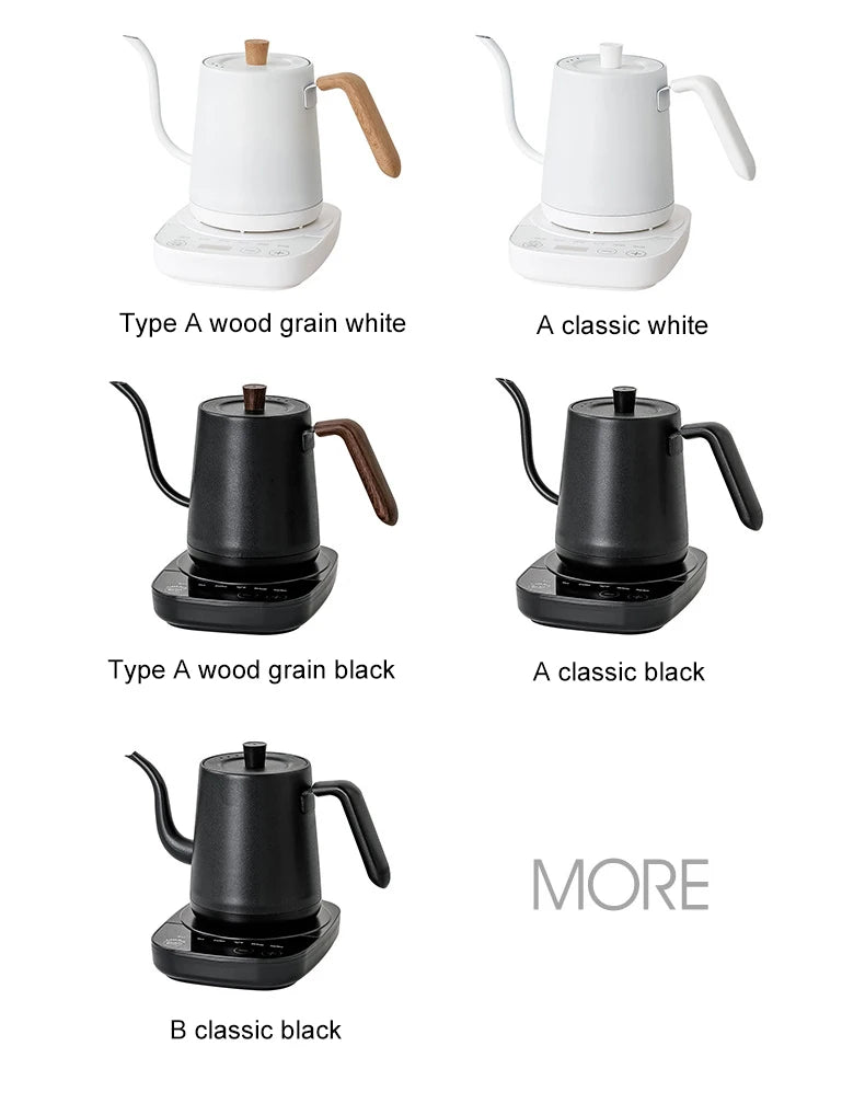 Chaleira elétrica Gooseneck 800ml Cafeteira de infusão manual Bule inteligente Controle de temperatura Chaleira de aquecimento rápido 1000W 110v/220v
