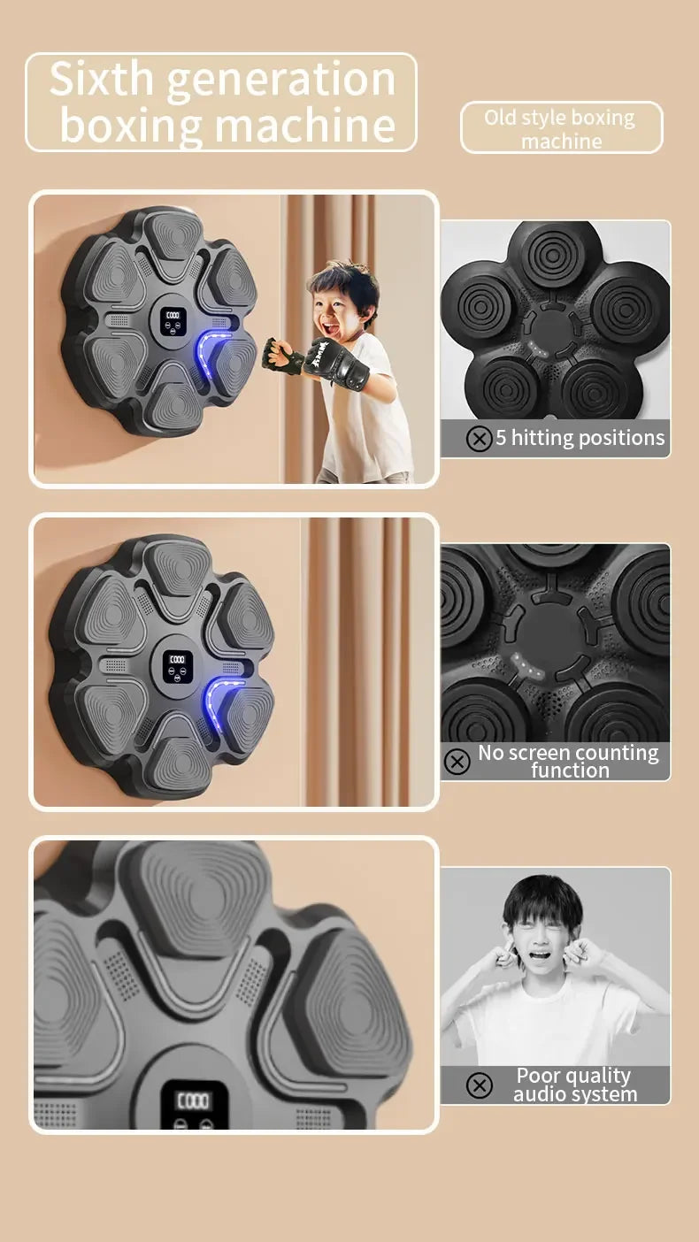 Nova máquina de boxe de música inteligente para adultos/crianças, treinamento de fitness e boxe, treinamento de resposta em casa, alvo de parede de boxe