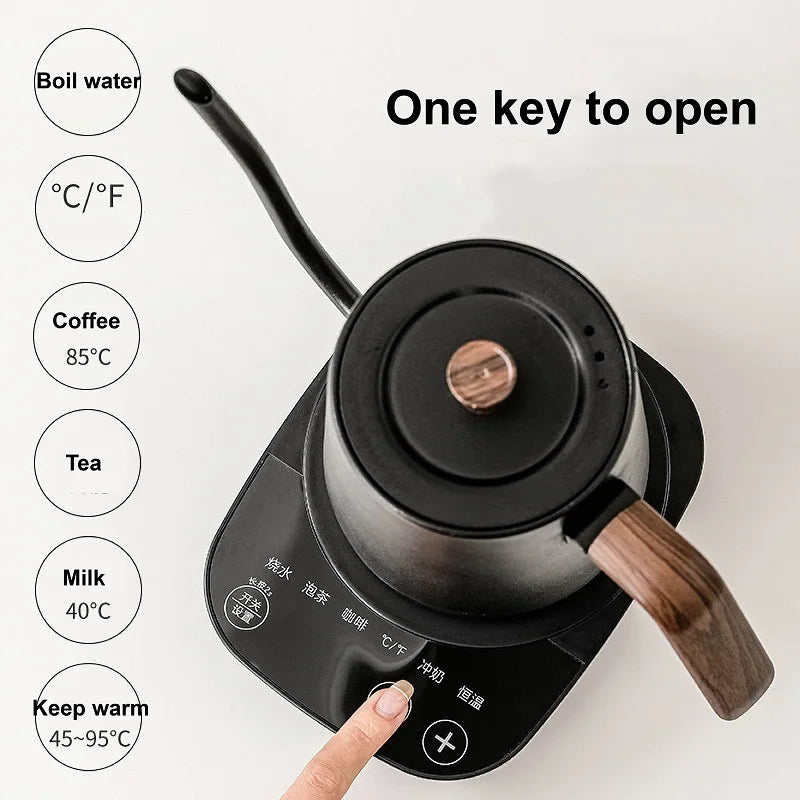 Chaleira elétrica Gooseneck 800ml Cafeteira de infusão manual Bule inteligente Controle de temperatura Chaleira de aquecimento rápido 1000W 110v/220v