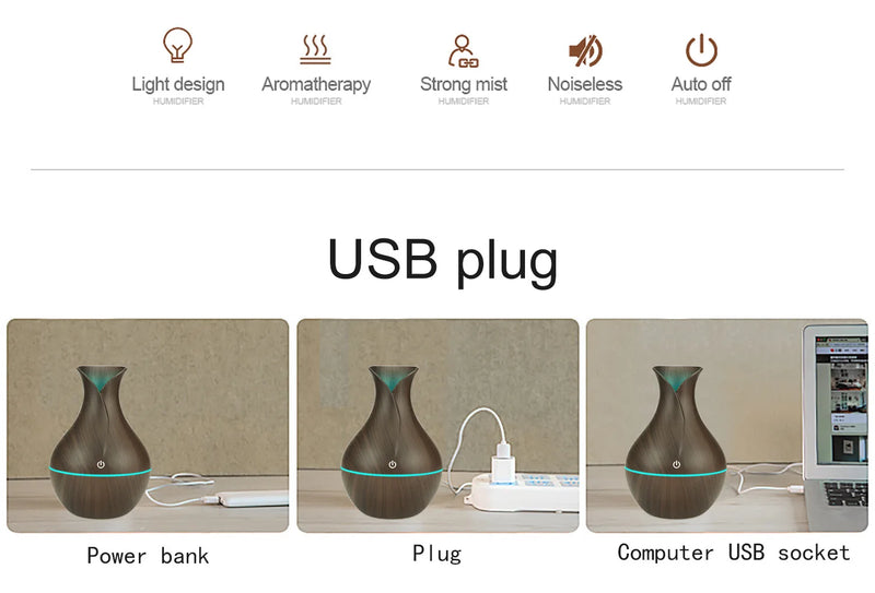 Umidificador de ar 200ml difusor de óleo essencial USB Mist Maker Mini umidificador com luz colorida para casa escritório