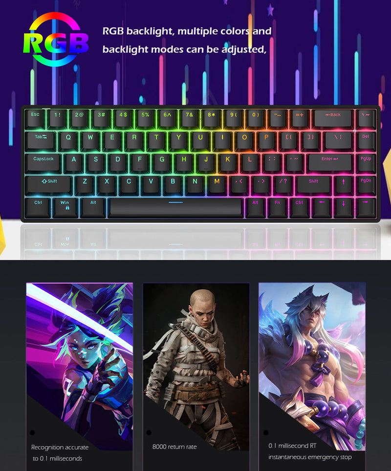 Raven68 Hot Swappable Wired Magnetic Axis Mechanical Keyboard 8K Taxa de retorno Faixa de teclas personalizada Teclado para jogos esportivos eletrônicos