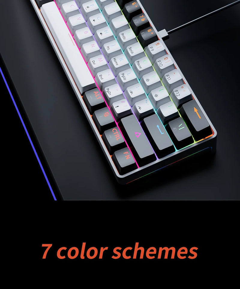 MUCAI MK61 USB Gaming Teclado mecânico vermelho Switch RGB retroiluminado Hot Swappable 61 teclas com fio cabo destacável