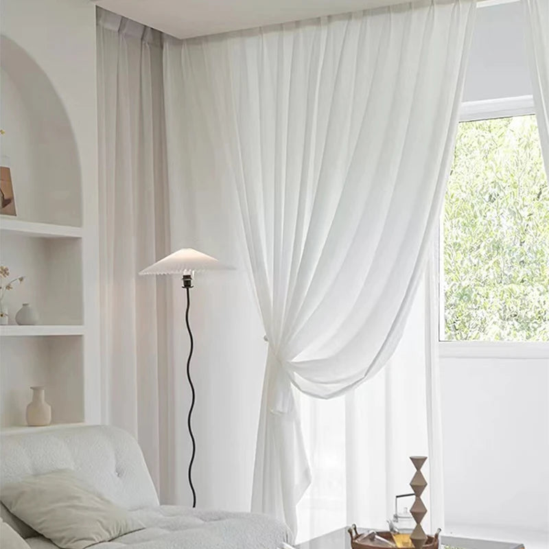 Asazal Tule Branco Fio Grosso de Alta Qualidade Cortinas de Janela de Chiffon de Luxo para Quarto Villa Cortinas Opacas Decoração de Sala de Estar