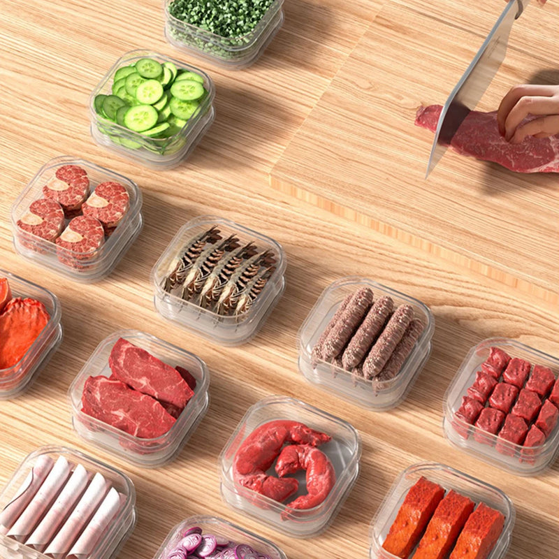 Caixa de preservação de carne congelada Geladeira Alimentos retêm frescor Transparente Pote de armazenamento Casa Cozinha Organizador de armazenamento de vegetais