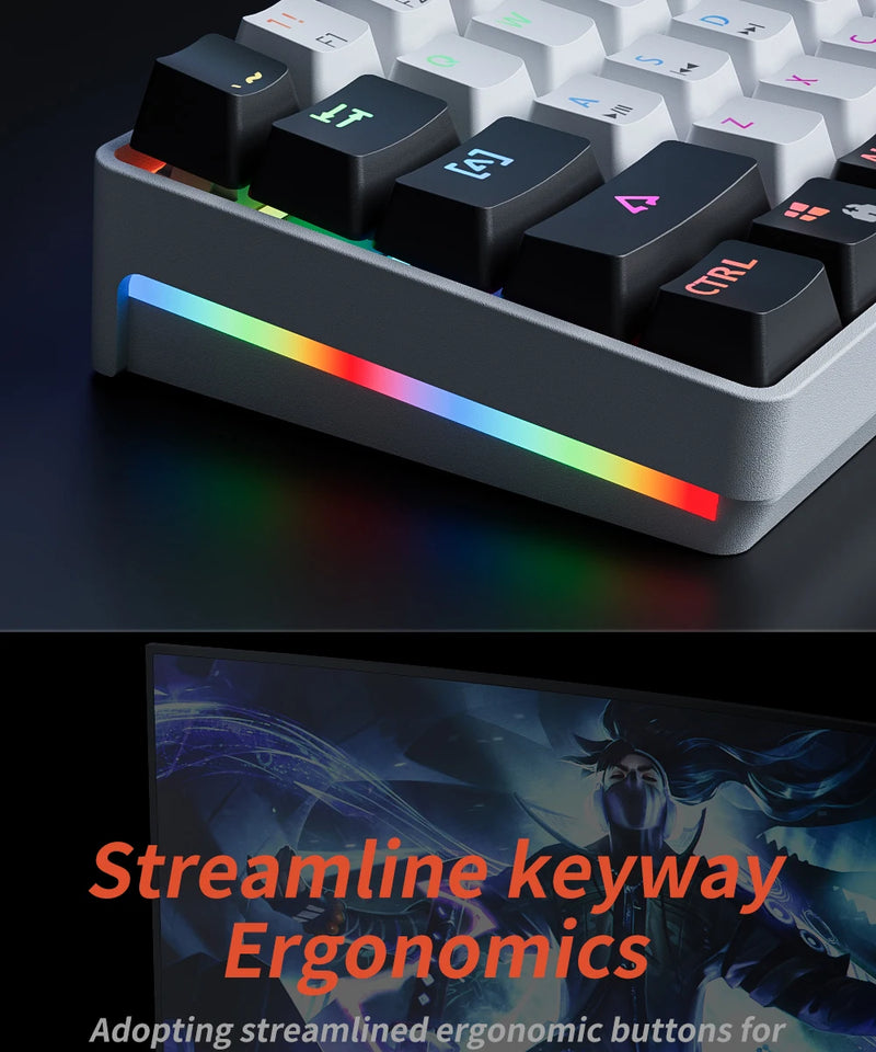 MUCAI MK61 USB Gaming Teclado mecânico vermelho Switch RGB retroiluminado Hot Swappable 61 teclas com fio cabo destacável