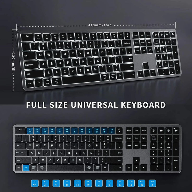 Teclado recarregável multidispositivo Bluetooth retroiluminado teclado sem fio compatível com laptop tablet iPad