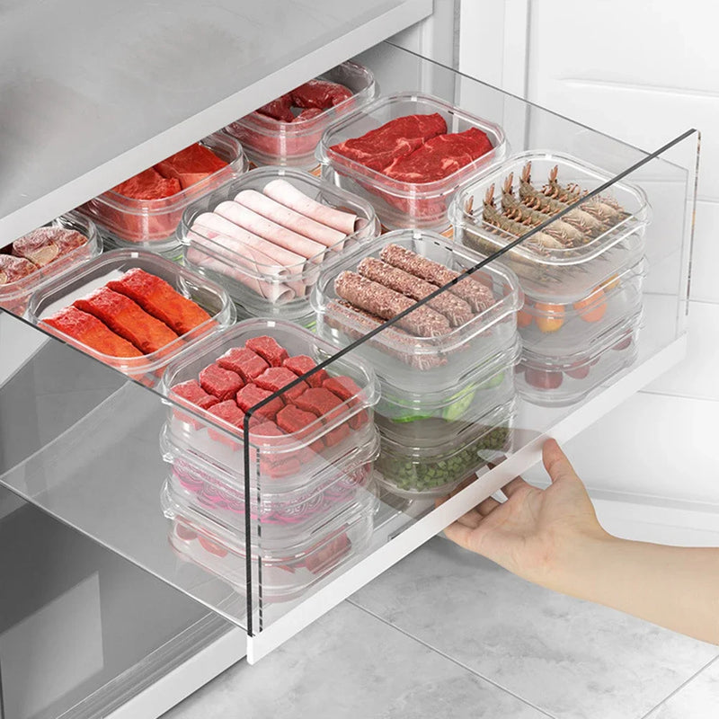 Caixa de preservação de carne congelada Geladeira Alimentos retêm frescor Transparente Pote de armazenamento Casa Cozinha Organizador de armazenamento de vegetais