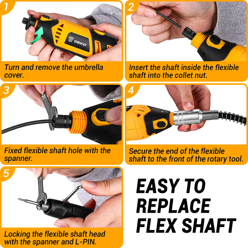 Kit de ferramentas rotativas DEKO 220v, ferramentas rotativas manuais elétricas, mini para madeira/metal, máquina de moer e furadeira elétrica