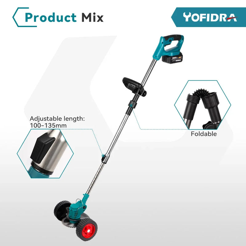 Cortador de grama elétrico 1500W Comprimento ajustável Dobrável Sem fio Portátil Recarregável Podador de arbustos de jardim