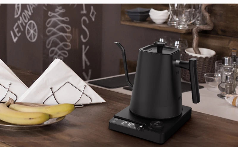 Chaleira elétrica 110V/220V, 1,0L, pescoço de ganso, cafeteira manual, 1200W, aquecimento rápido, controle de temperatura, revestimento de aço inoxidável