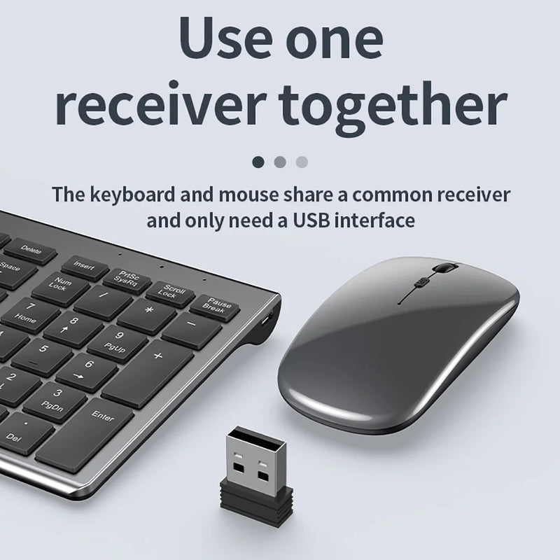 Conjunto de teclado e mouse Bluetooth recarregável Jomaa Slim para laptop 2.4G USB sem fio teclado e mouse combo