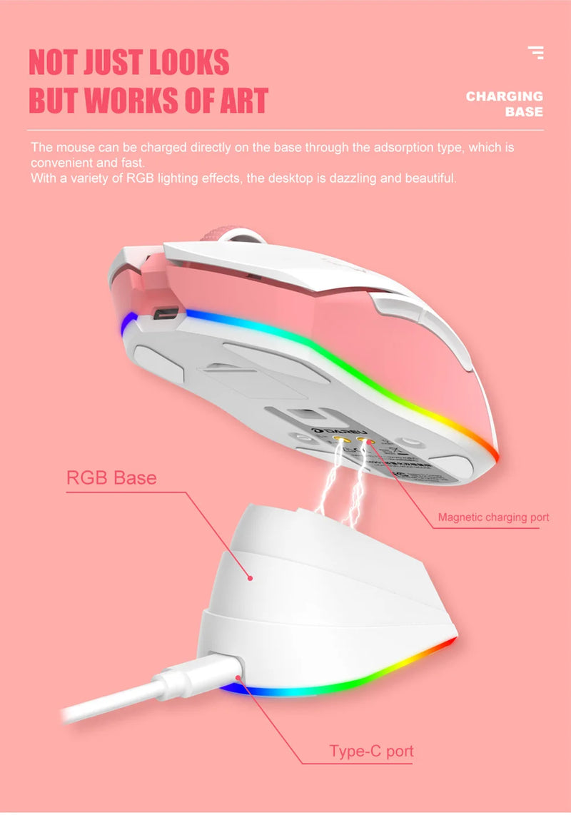 DAREU Dual Modes Gamer Mouse RGB 2.4G Wireless Wired Gaming Mice Built-in 930mAh Recarregável Bateria com Macro Set para PC Laptop