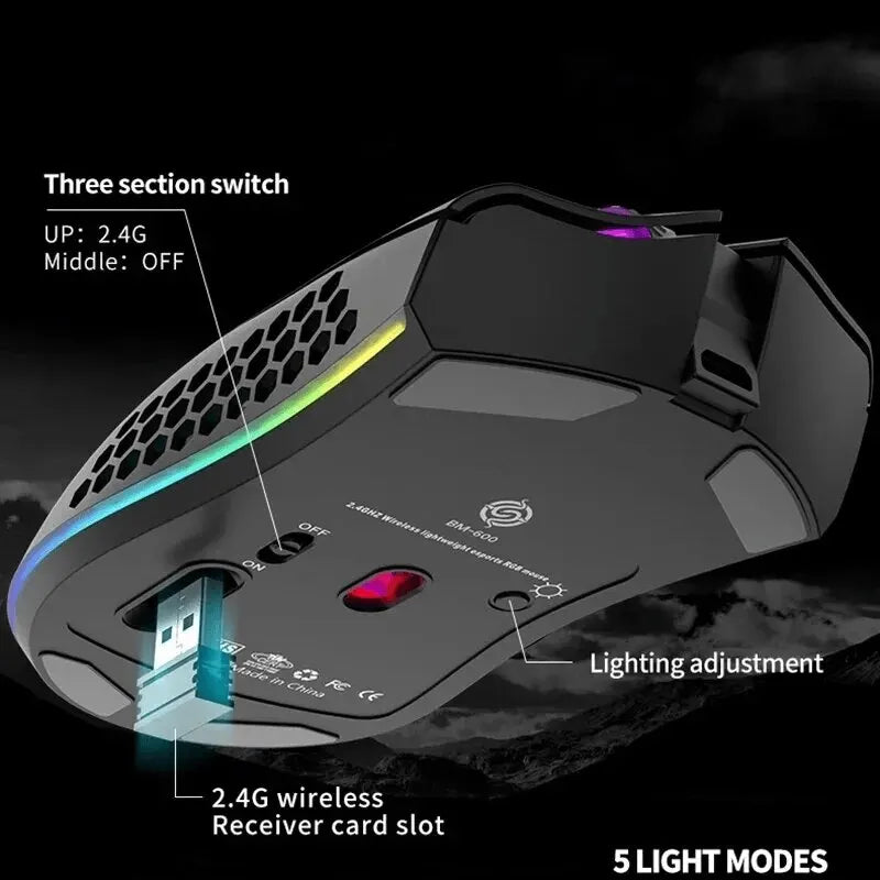 Mouse para jogos recarregável USB 2.4G sem fio RGB Light Honeycomb Mouse para jogos Desktop PC Computadores Notebook Laptop Mouses