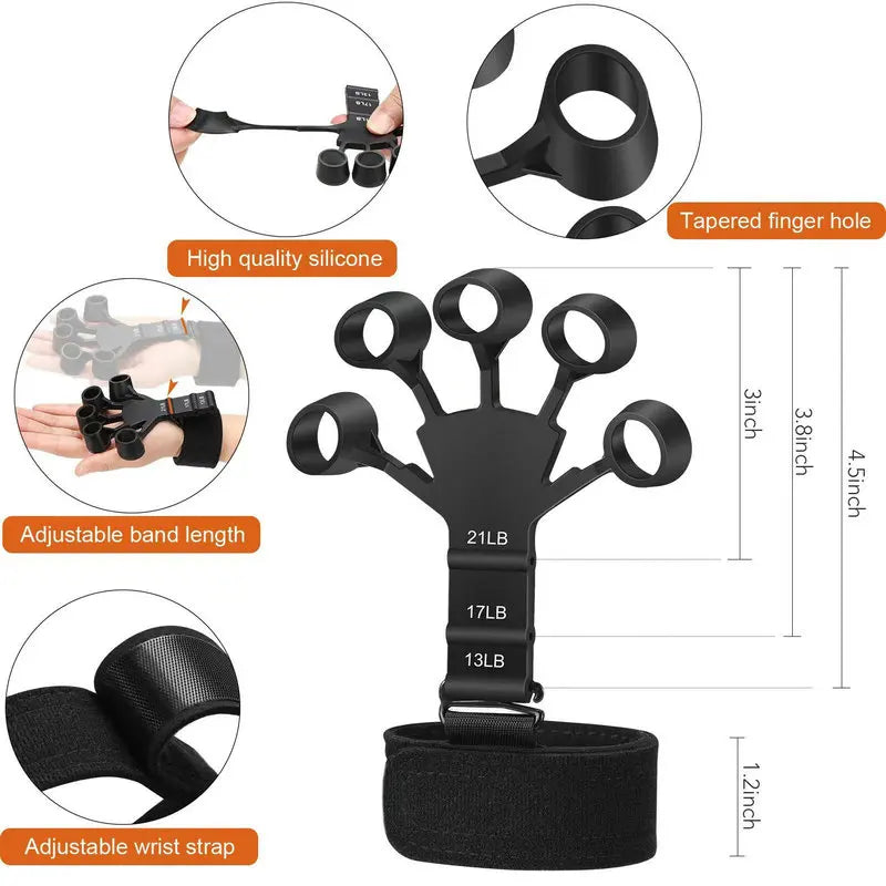 peça de silicone Gripster Hand Grip Finger Power Strengthener Stretcher Trainer Gym Fitness Exercício Hand Rehabilitation Accessorie