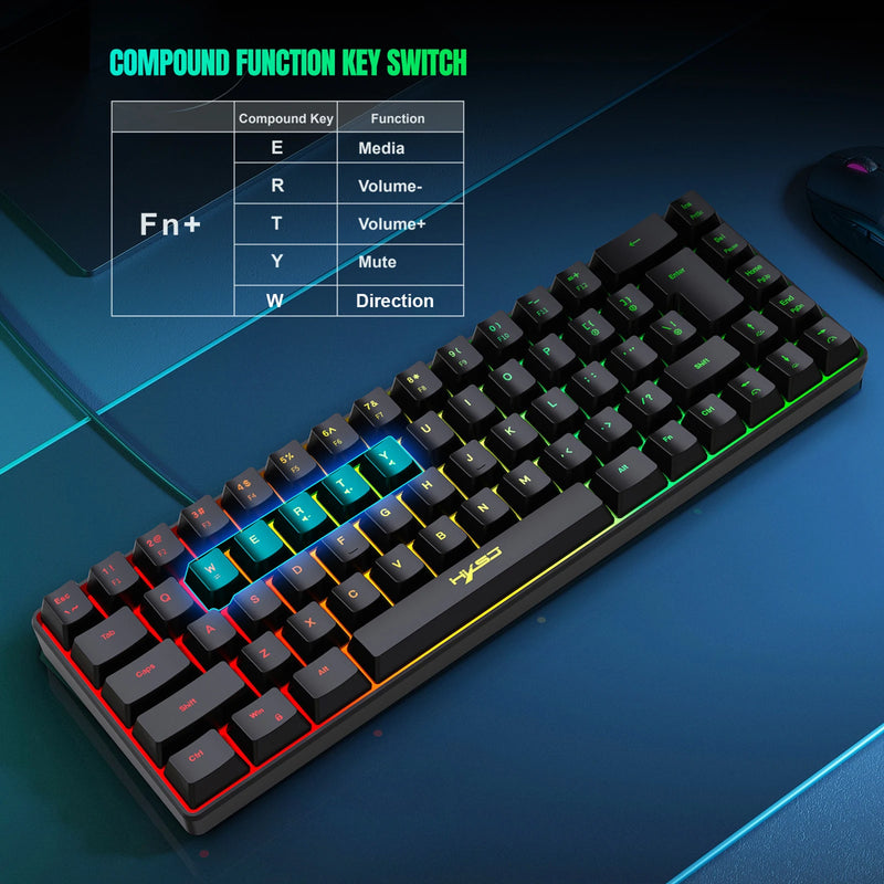 HXSJ V200 Wired K68 RGB Streamer Mini Teclado para jogos Teclado de membrana sem conflitos de 19 teclas, mas com toque mecânico para jogos/escritório