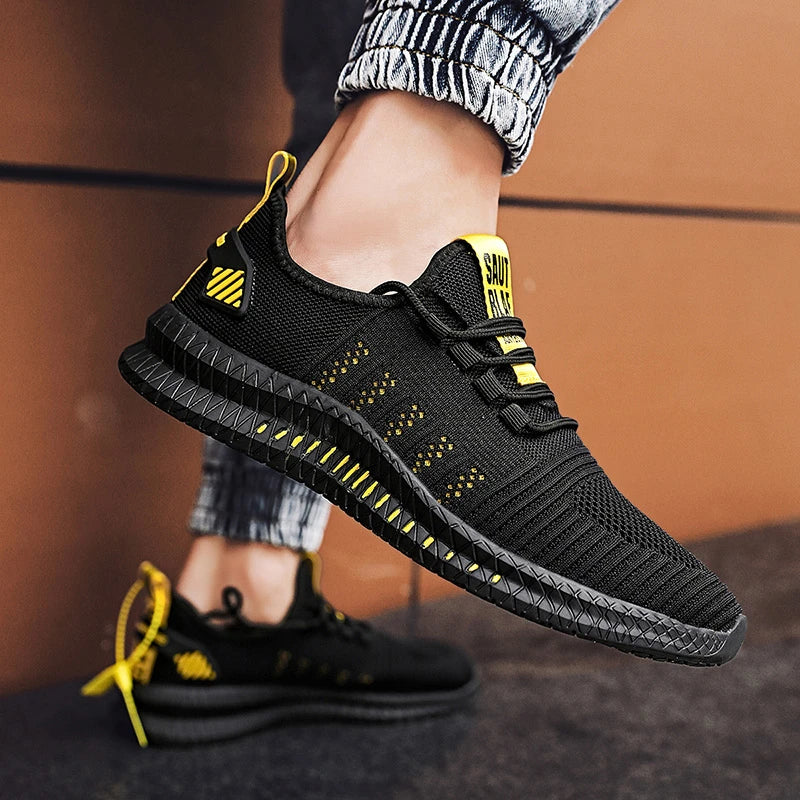 Tênis de corrida leve, respirável, esportivo, antiderrapante, fashion, flexível, com cadarço