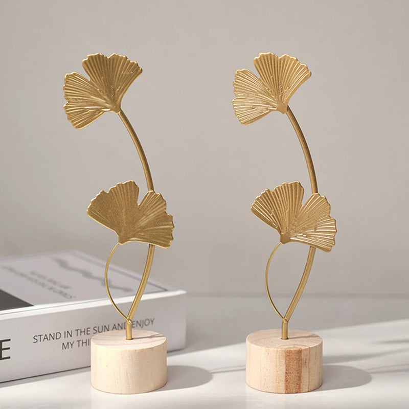 Nordic Gold Ginkgo Leaf Crafts Folhas Escultura Luxo Sala de estar Decoração Acessórios