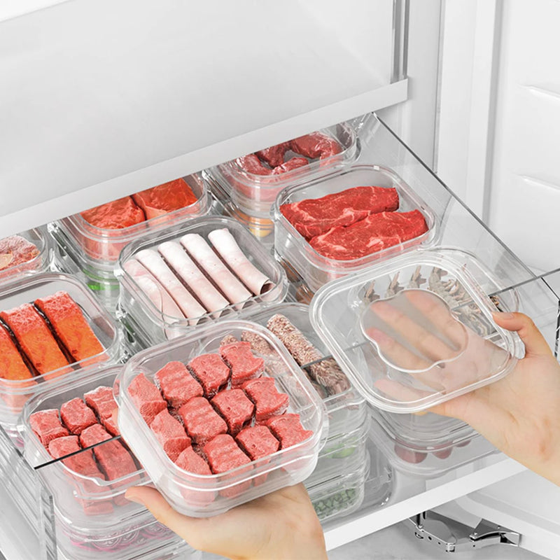 Caixa de preservação de carne congelada Geladeira Alimentos retêm frescor Transparente Pote de armazenamento Casa Cozinha Organizador de armazenamento de vegetais
