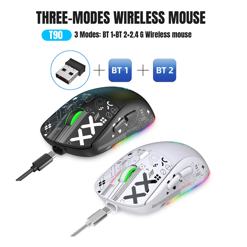 Mouse mecânico sem fio RGB Mouse para jogos ergonômico 10 milhões de pressionamentos de tecla 3600DPI Mouse 11 modos de iluminação RGB Mouses