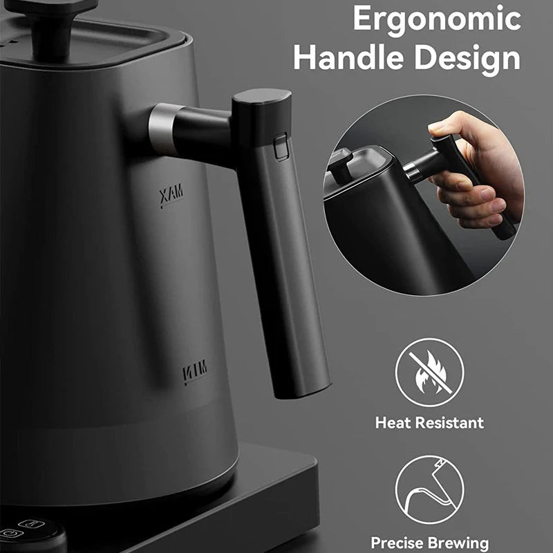 Chaleira elétrica 110V/220V, 1,0L, pescoço de ganso, cafeteira manual, 1200W, aquecimento rápido, controle de temperatura, revestimento de aço inoxidável