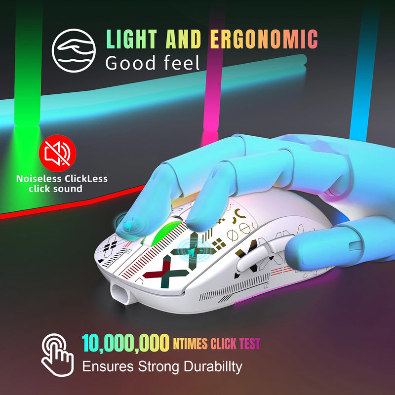 Mouse mecânico sem fio RGB Mouse para jogos ergonômico 10 milhões de pressionamentos de tecla 3600DPI Mouse 11 modos de iluminação RGB Mouses