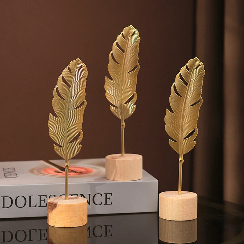 Nordic Gold Ginkgo Leaf Crafts Folhas Escultura Luxo Sala de estar Decoração Acessórios