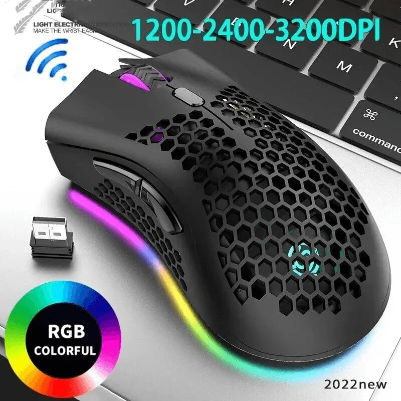Mouse para jogos recarregável USB 2.4G sem fio RGB Light Honeycomb Mouse para jogos Desktop PC Computadores Notebook Laptop Mouses