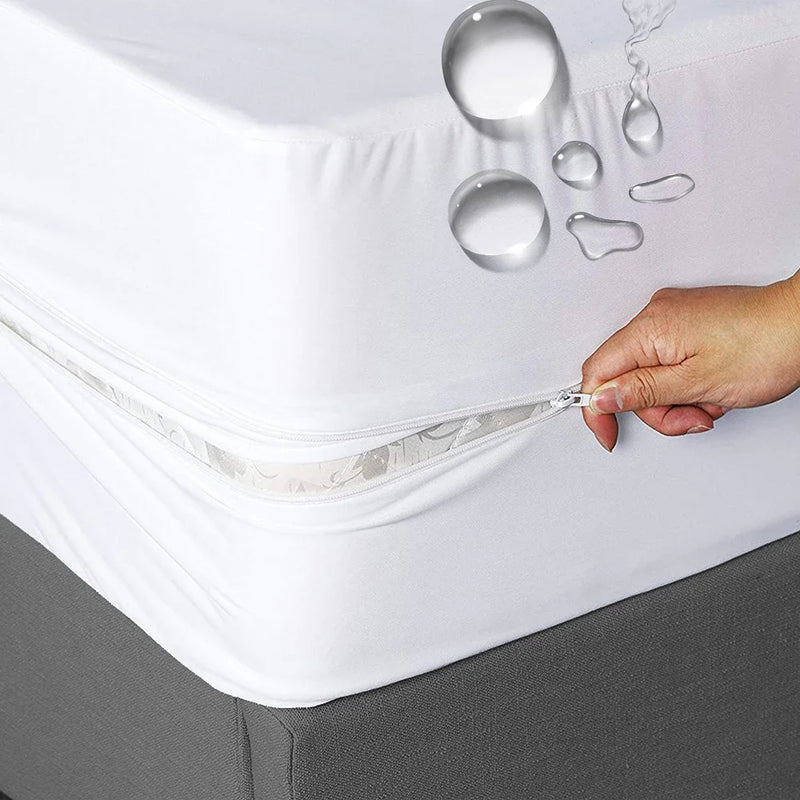 Capa de colchão impermeável totalmente fechada de 6 lados com zíper e lençol com elástico à prova de poeira para cama de casal, de solteiro, de casal, queen, king