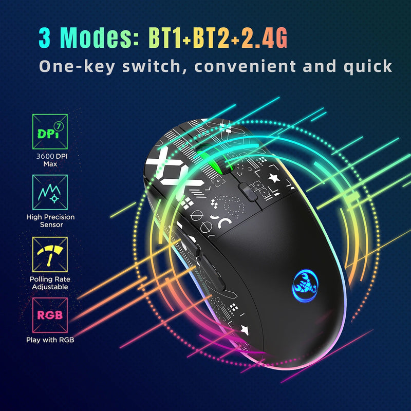 Mouse mecânico sem fio RGB Mouse para jogos ergonômico 10 milhões de pressionamentos de tecla 3600DPI Mouse 11 modos de iluminação RGB Mouses