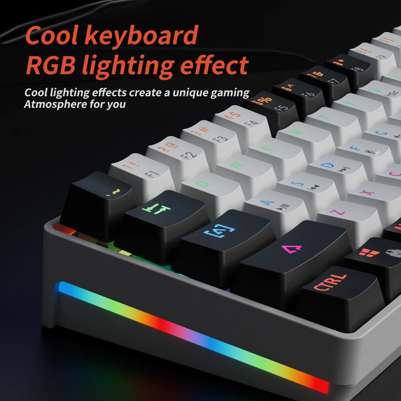 MUCAI MK61 USB Gaming Teclado mecânico vermelho Switch RGB retroiluminado Hot Swappable 61 teclas com fio cabo destacável