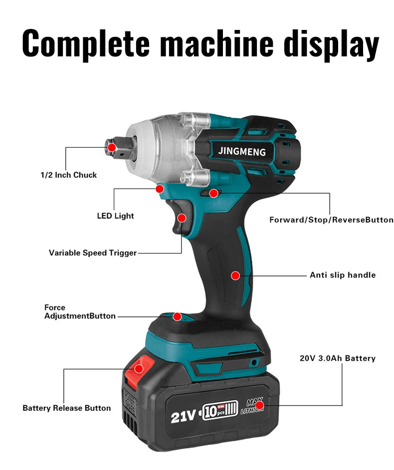 Cordless Electric Impact Wrench Power Tool Brushless Electric Wrench Hand Drill Socket For 21V Battery