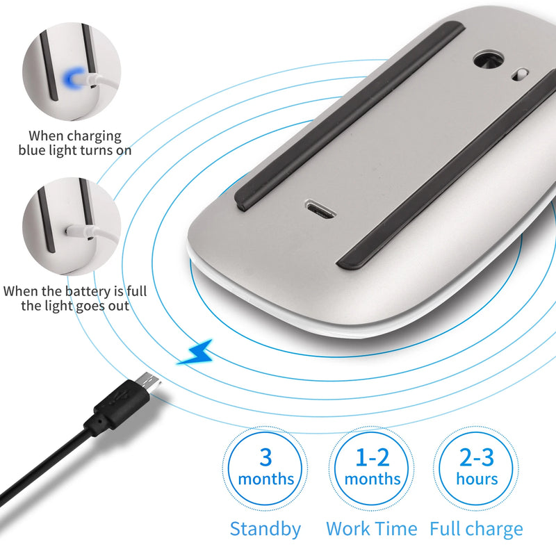 Mouse sem fio recarregável silencioso Multi Arc Touch Mouses ultrafinos Magic Mouse para laptop iPad Mac PC Macbook