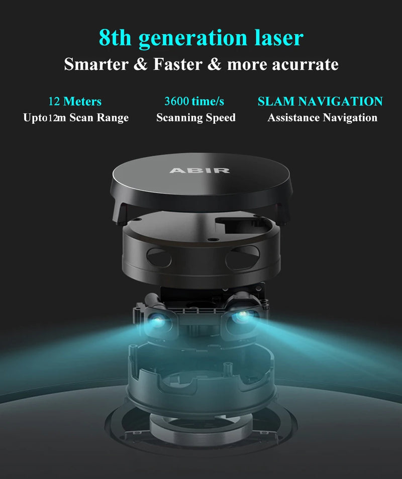 Aspirador de pó robô ABIR X8, Laser Lidar, Sucção 6500pa, Mapa multi-piso, Lâmpada UV, TOF Wisdom, Área restrita de APP, Mop doméstico inteligente