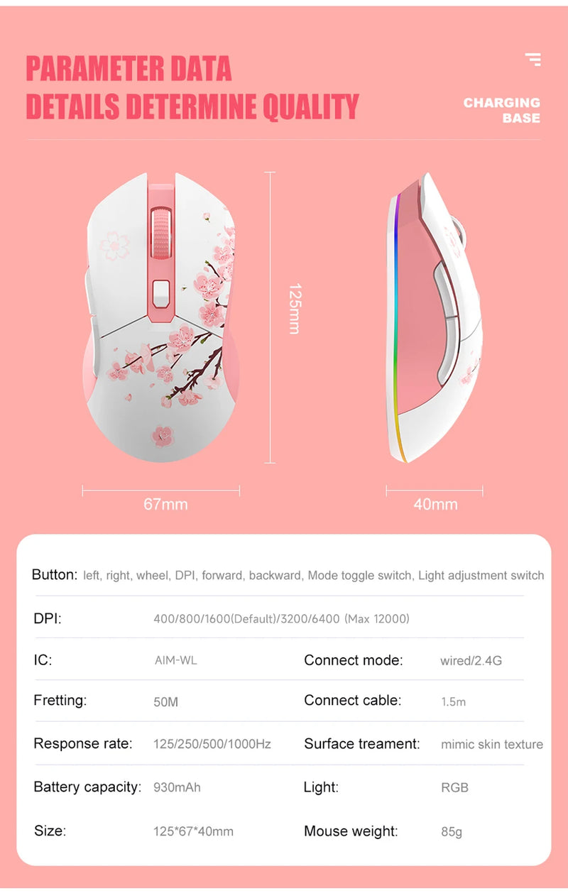 DAREU Dual Modes Gamer Mouse RGB 2.4G Wireless Wired Gaming Mice Built-in 930mAh Recarregável Bateria com Macro Set para PC Laptop